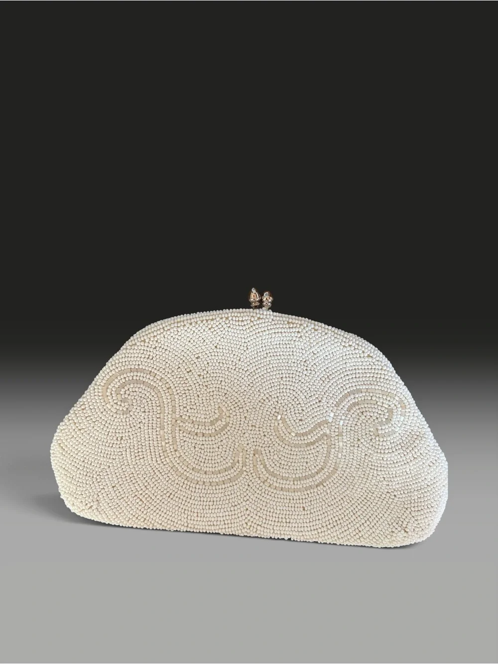Vintage Walborg Hand Made Pearl-Embellished White Beaded Evening Clutch